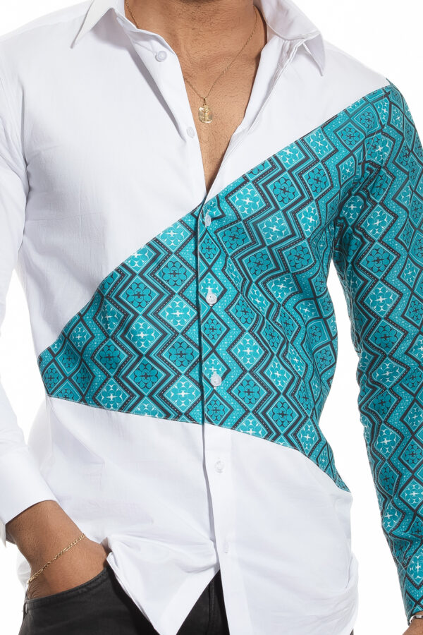 Akaata Teal Paneled Dress Shirt